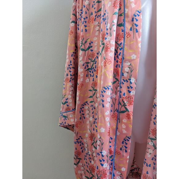 New J. Crew Size XXL Drapey Robe Pink Meadow Print Open Front Long Sleeves - Picture 4 of 7